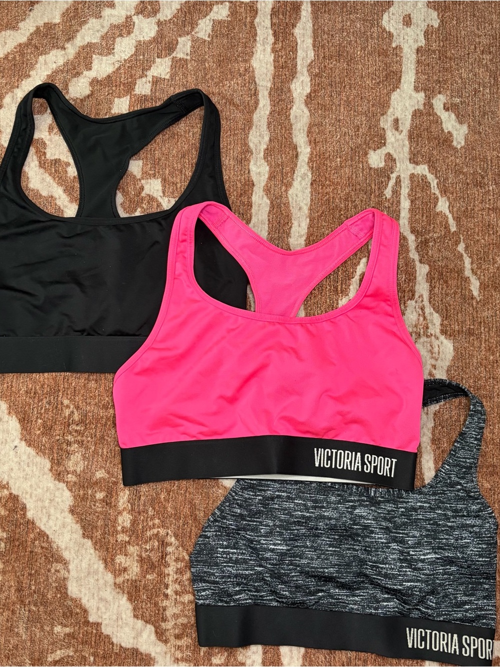 Victoria's Secret Sport Racerback Sports Bra Bundle- Hot Pink, Black,  & Grey